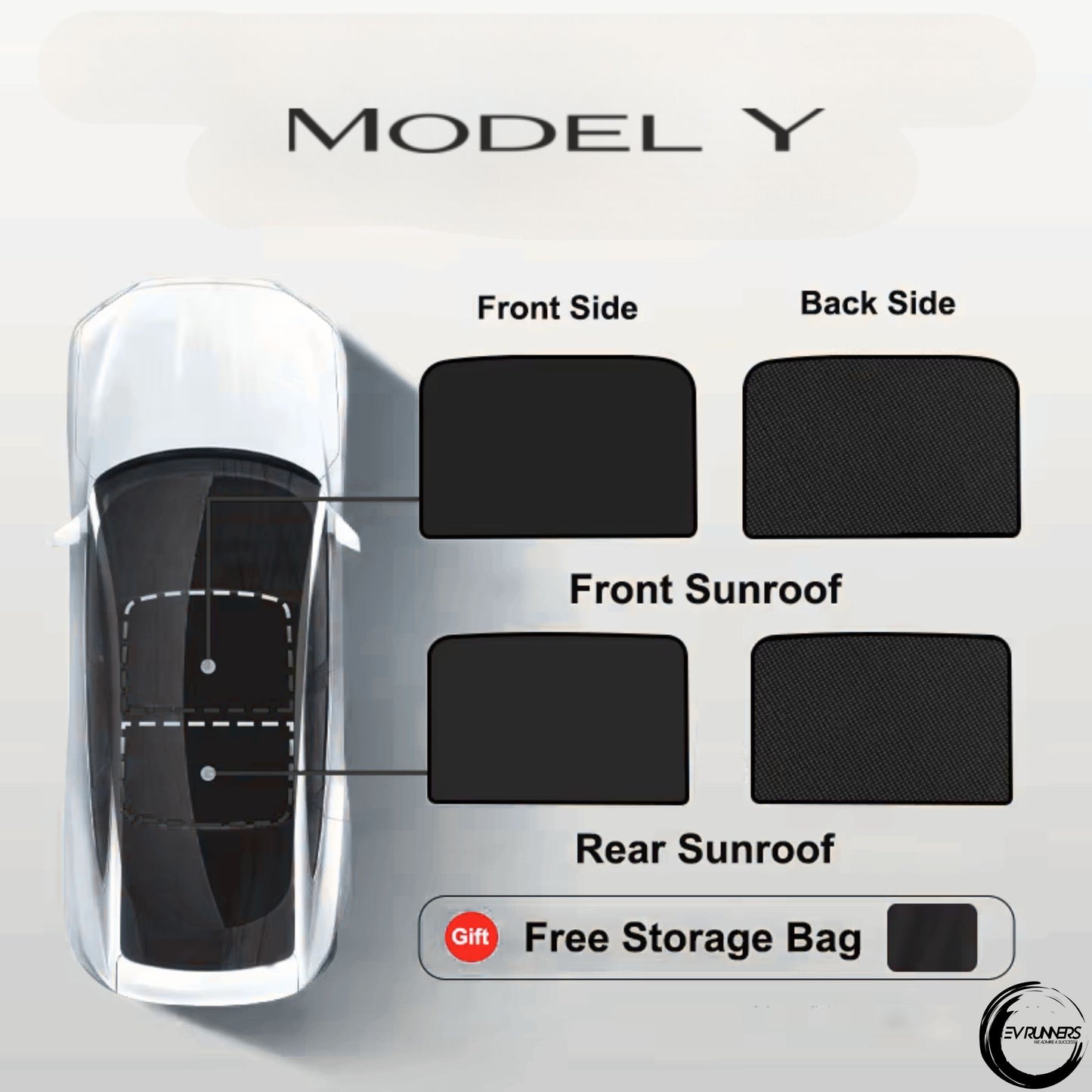 Tesla Model 3 (Highland 2024) og Model Y soltak | UV-deksler til glasstak foran og bak med spenne-isduk
